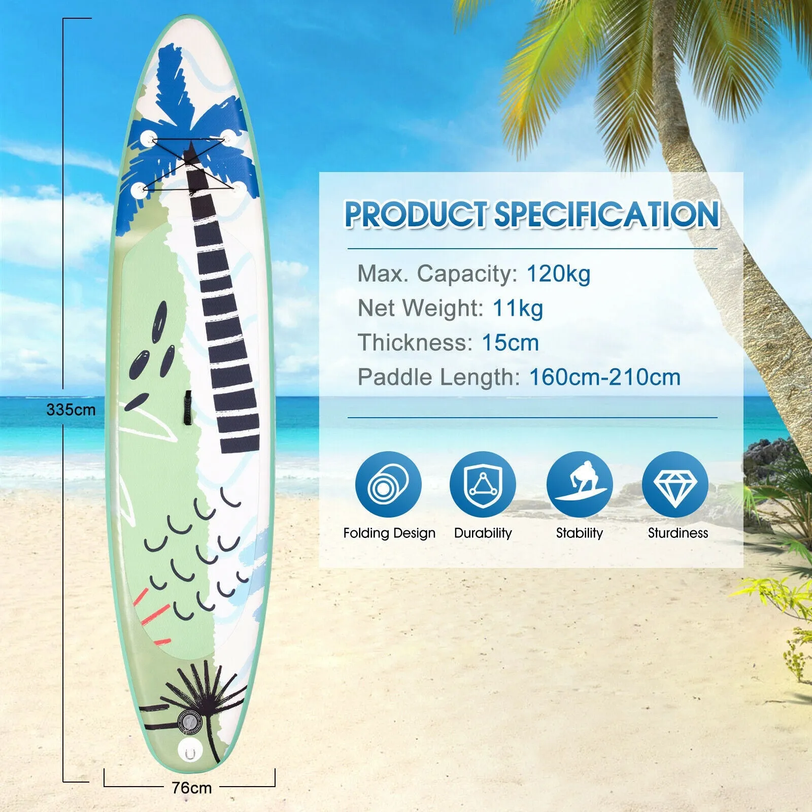 11FT Inflatable Stand Up Paddle Board SUP with Pump