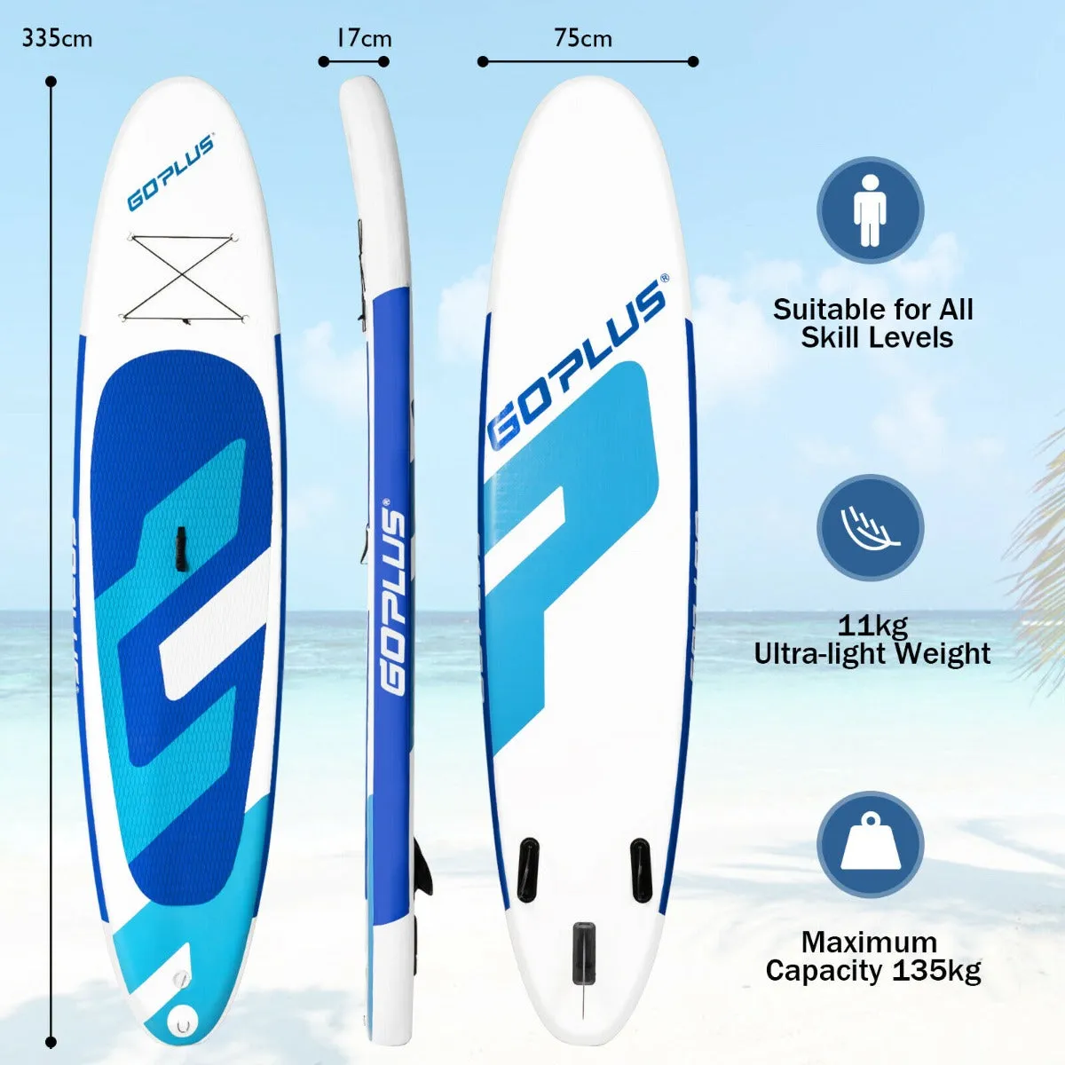 11FT Inflatable Stand Up Paddle Board with Hand Pump-Navy Blue