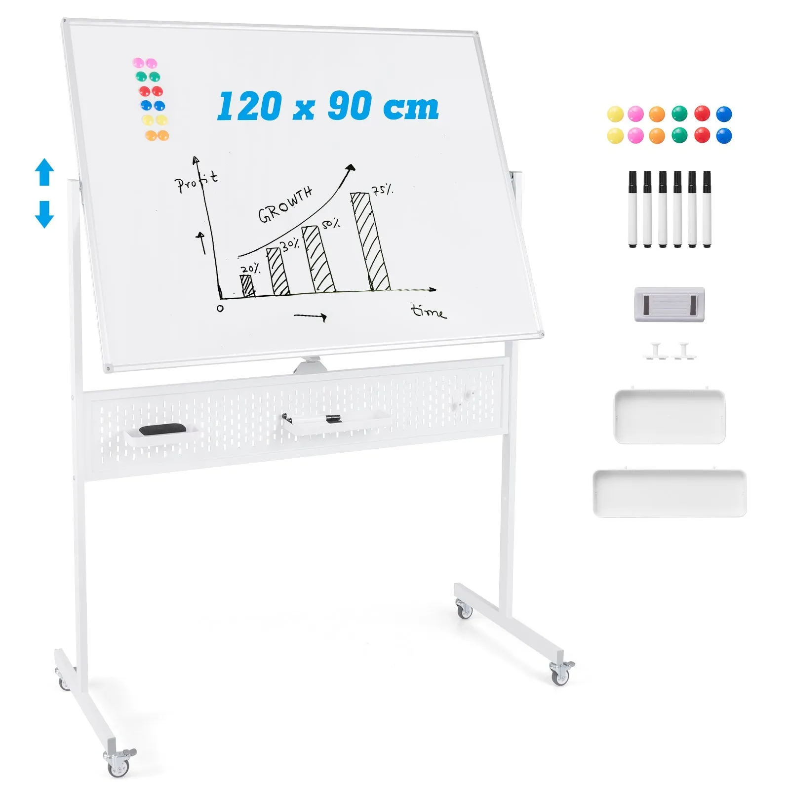 120 x 90 CM Double-Sided Dry Erase Mobile Board with Stand-White