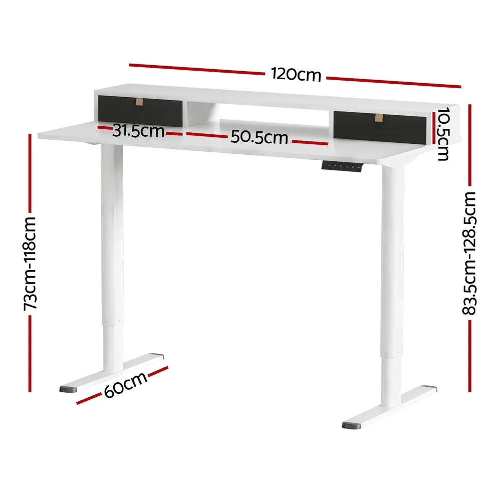 120cm Electric Standing Desk Sit Stand Desks with Storage Shelf - White