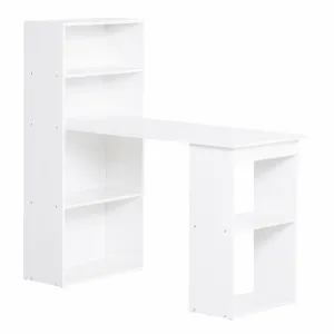 120cm Modern Computer Desk Bookshelf  Writing Table Workstation PC Laptop Study Home Office 6 Shelves White