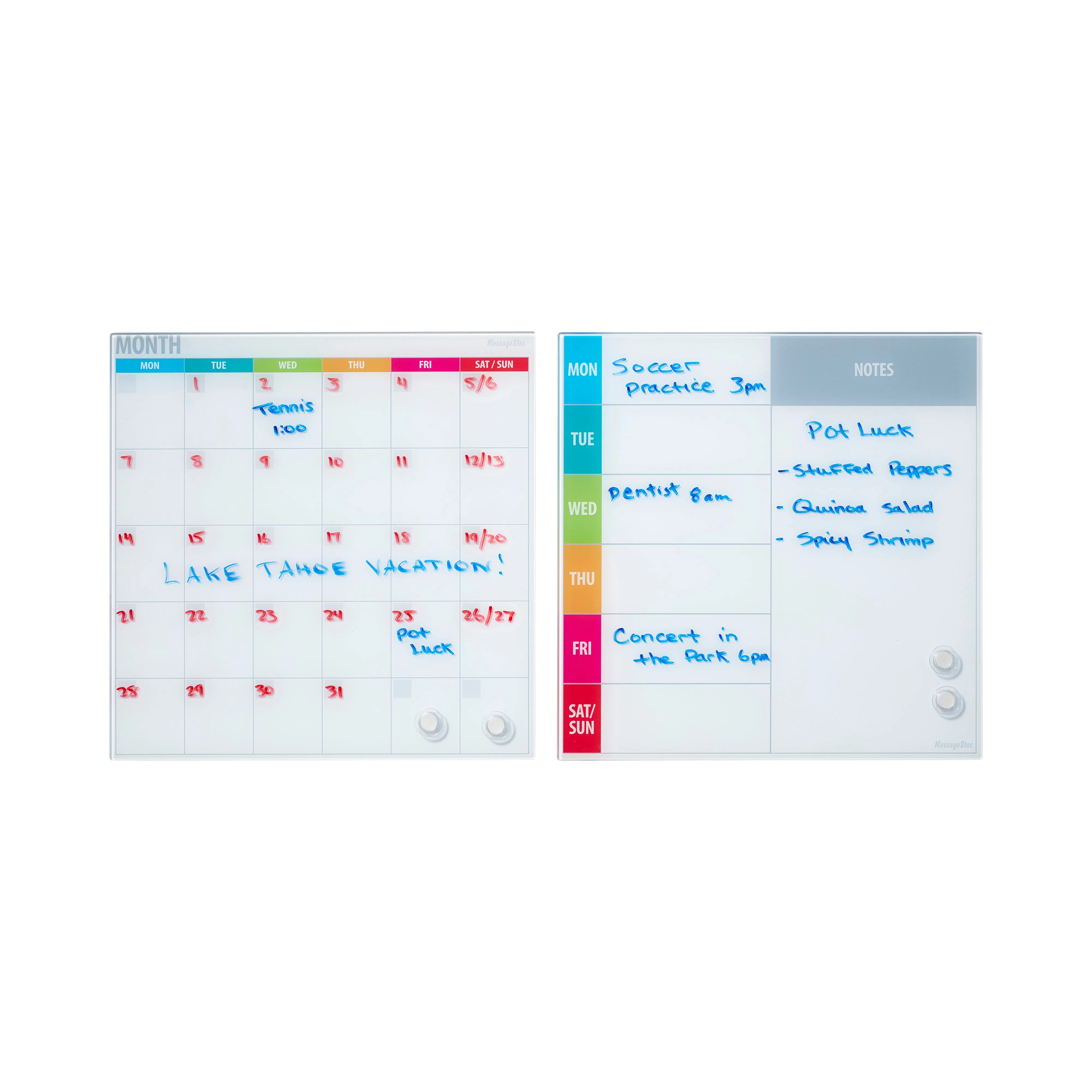 17.5in x 17.5in Magnetic Dry-Erase Glass Boards and 4 Rare Earth Magnets, 2-Pack