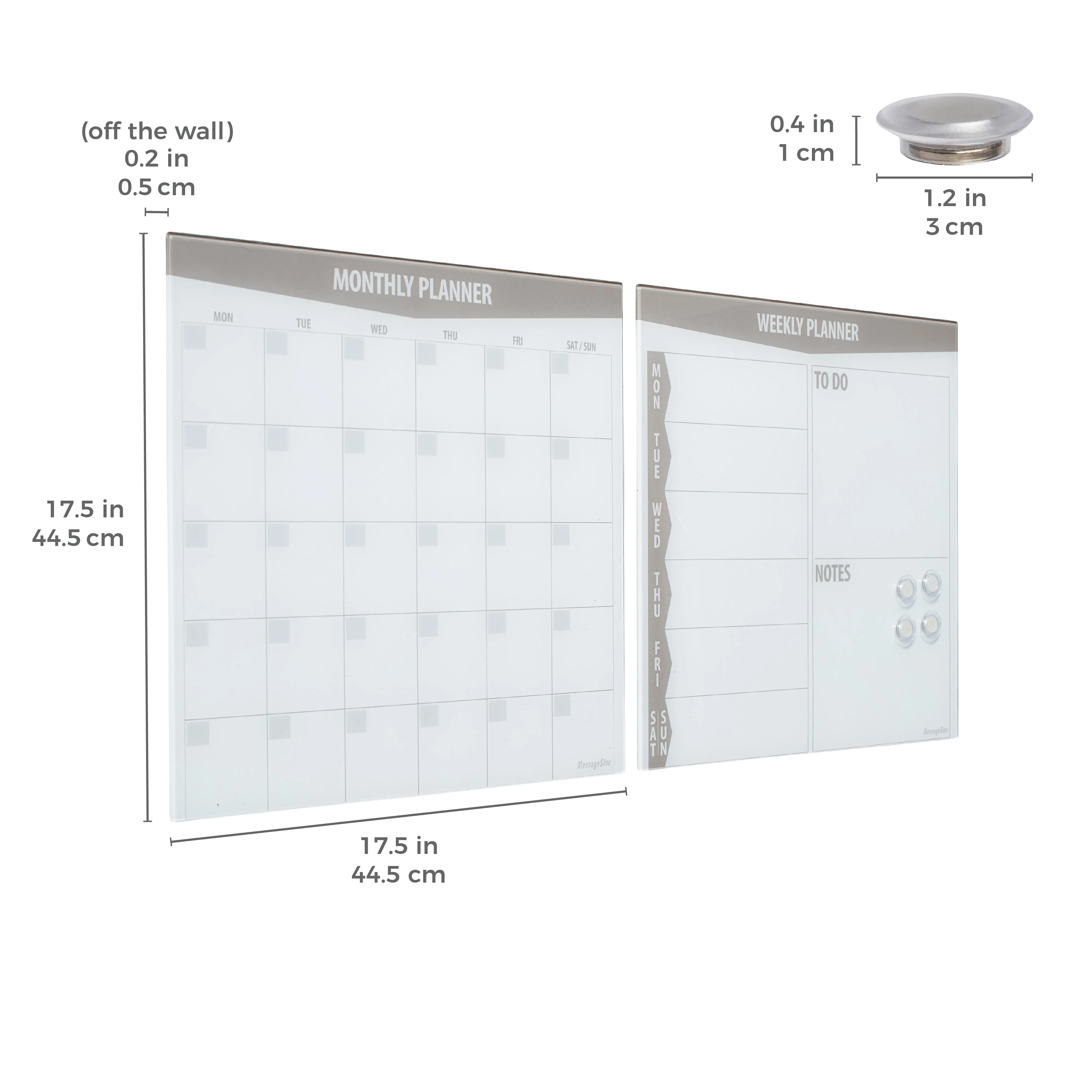 17.5in x 17.5in Magnetic Dry-Erase Glass Boards and 4 Rare Earth Magnets, 2-Pack