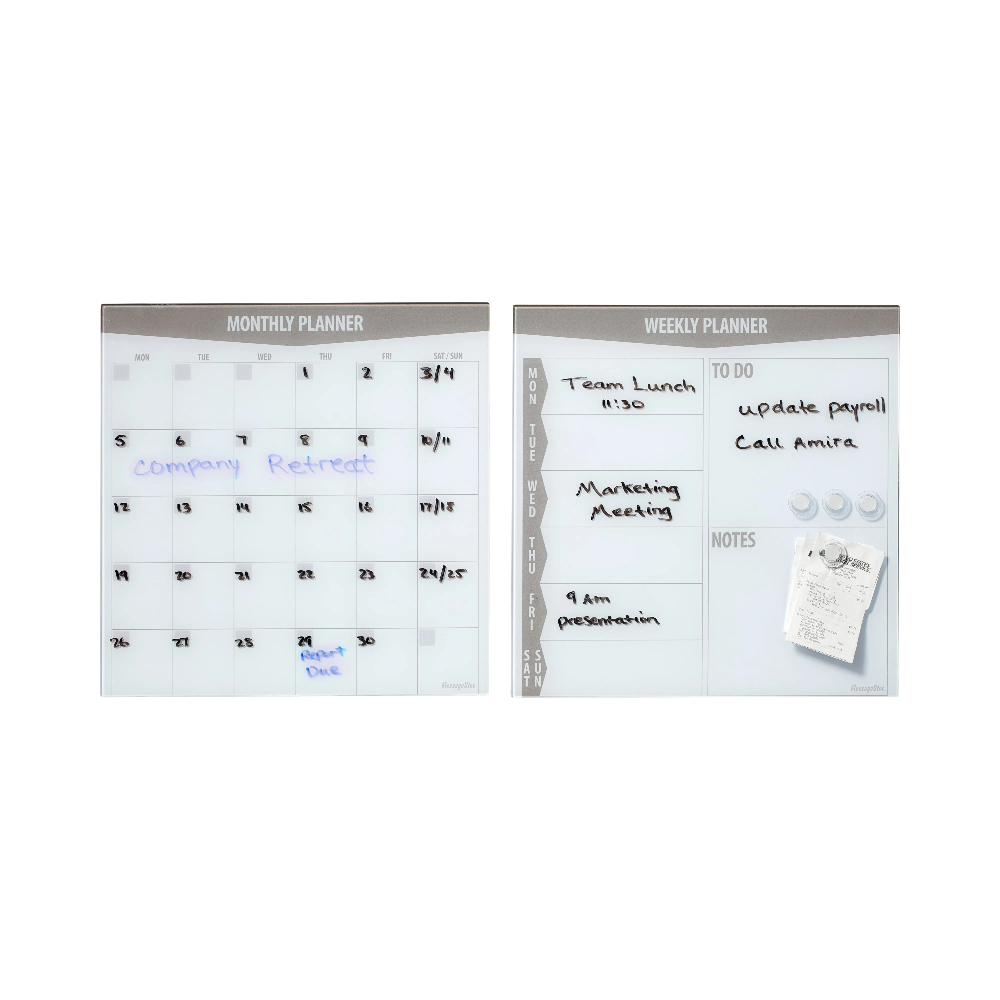 17.5in x 17.5in Magnetic Dry-Erase Glass Boards and 4 Rare Earth Magnets, 2-Pack