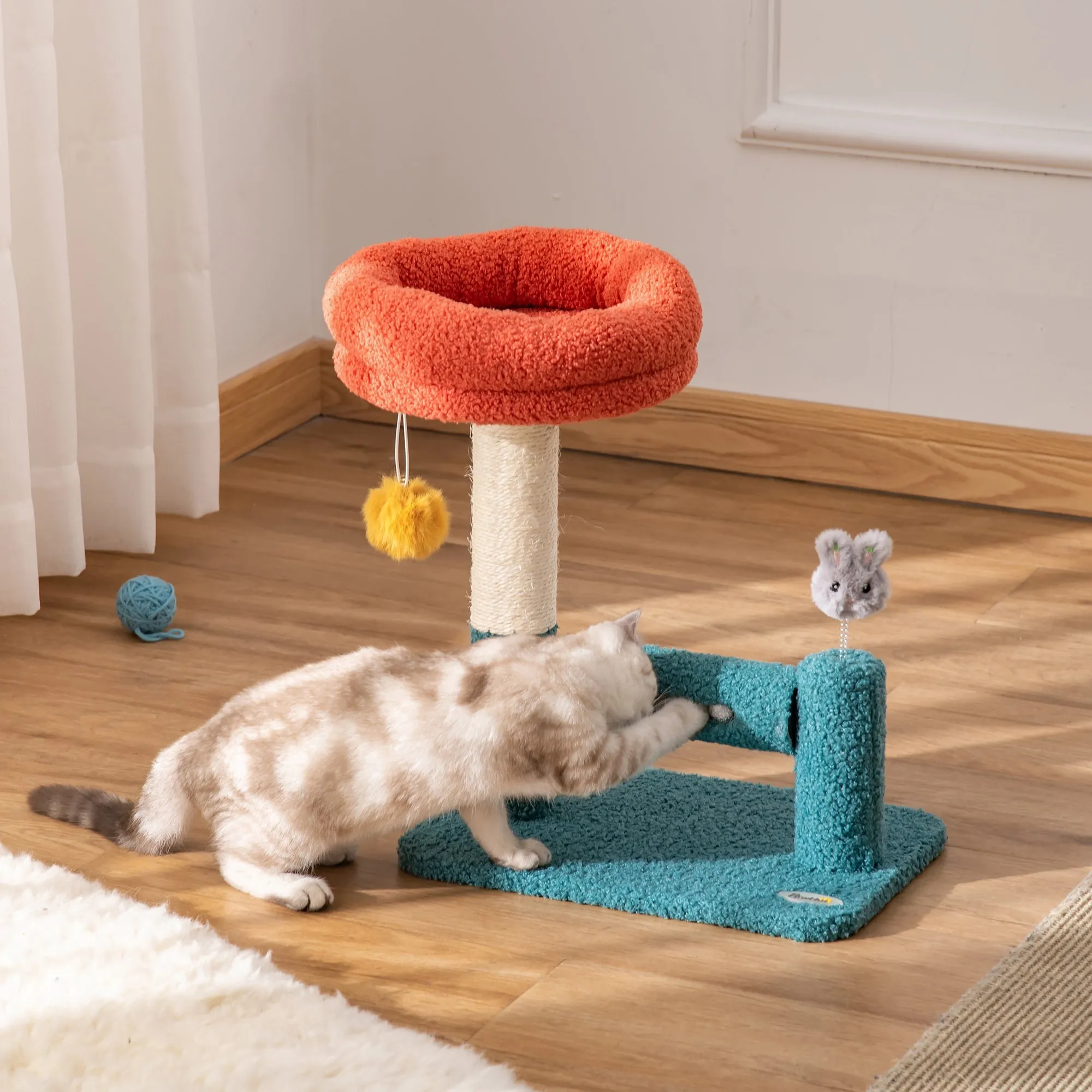 17" Cat Tree with Removable Bed - Blue and Orange