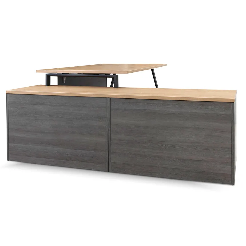 1.8m Left Return Office Desk - Black with Natural Top