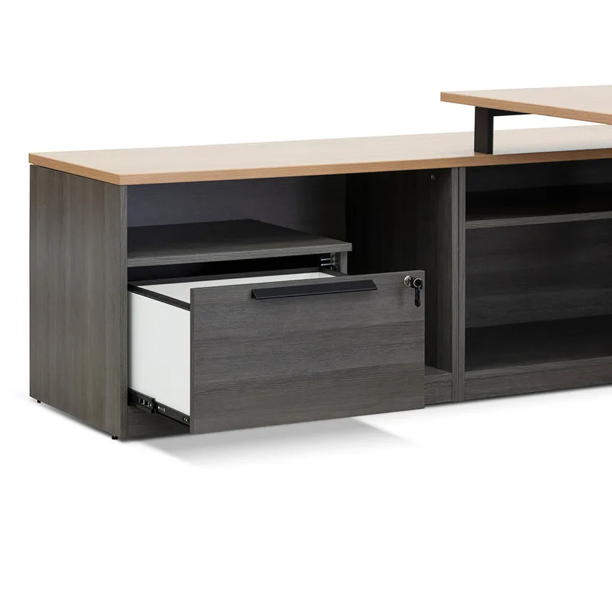 1.8m Left Return Office Desk - Black with Natural Top