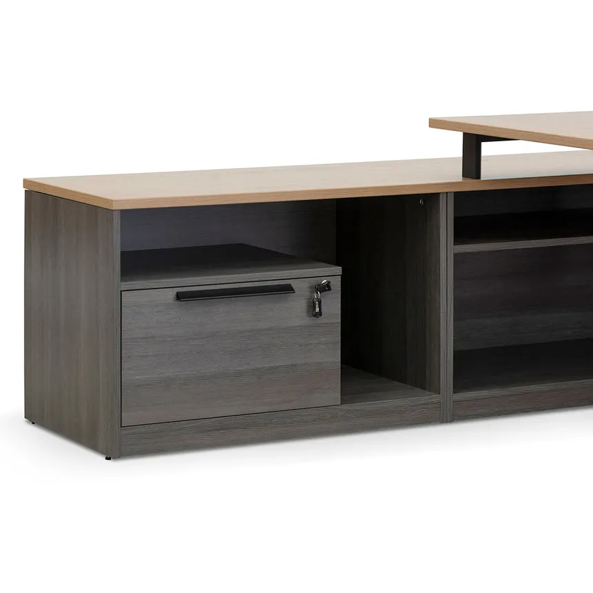 1.8m Left Return Office Desk - Black with Natural Top