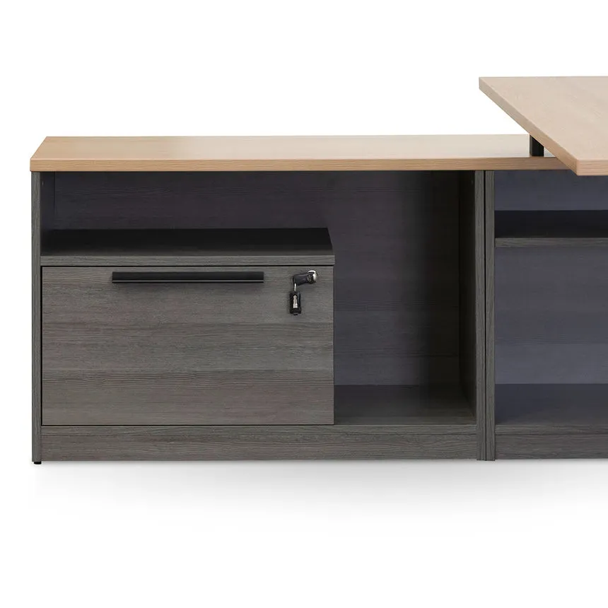 1.8m Left Return Office Desk - Black with Natural Top