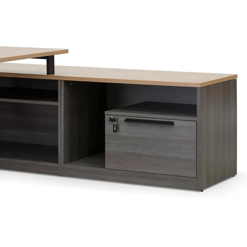 1.8m Right Return Office Desk - Black with Natural Top