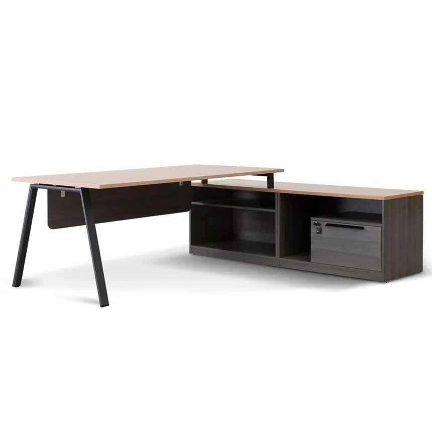 1.8m Right Return Office Desk - Black with Natural Top