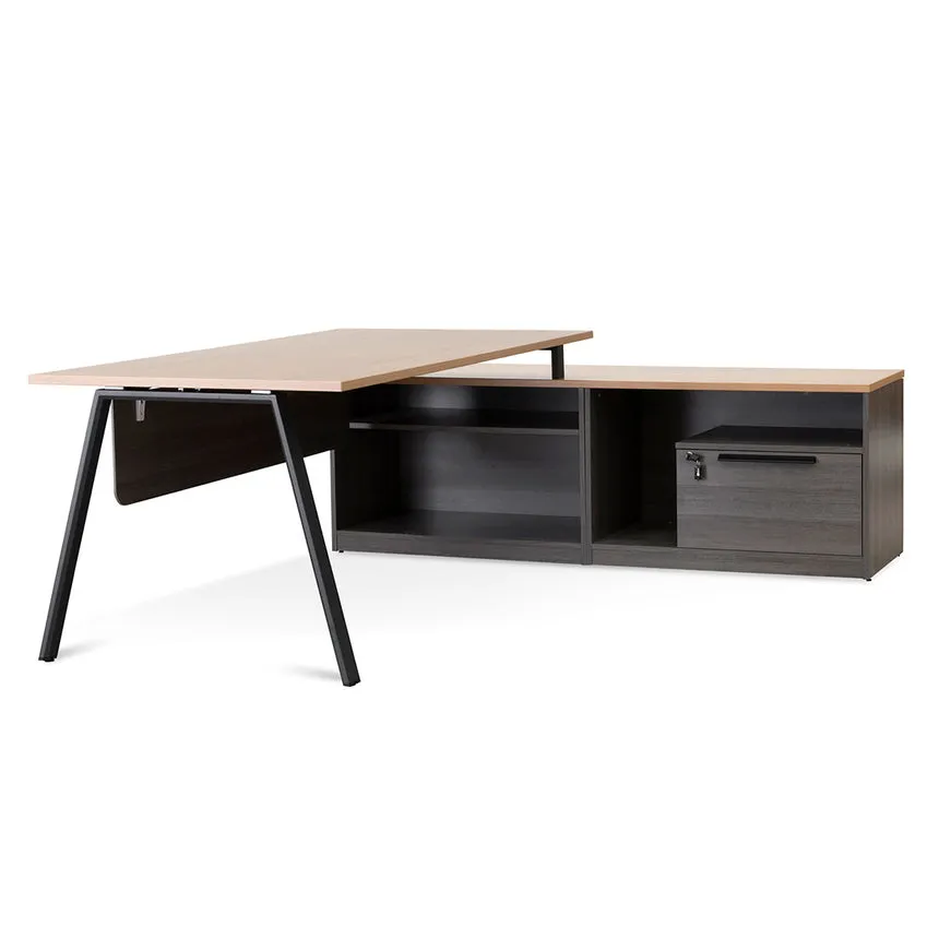 1.8m Right Return Office Desk - Black with Natural Top