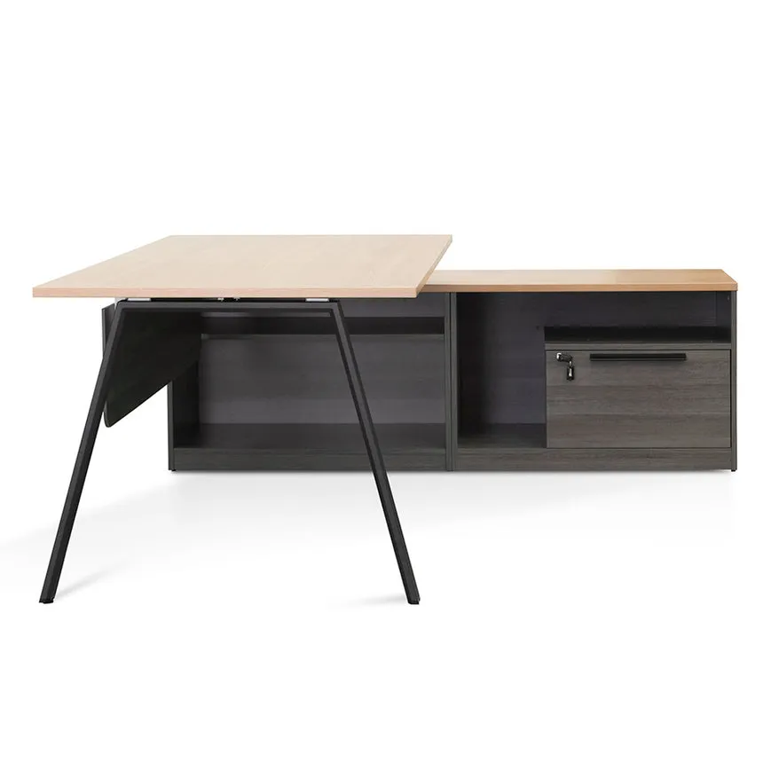 1.8m Right Return Office Desk - Black with Natural Top