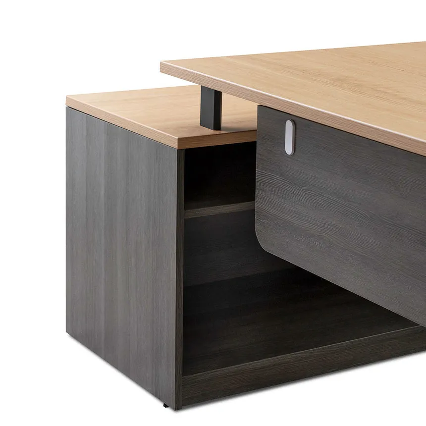 1.8m Right Return Office Desk - Black with Natural Top