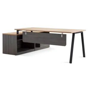 1.8m Right Return Office Desk - Black with Natural Top