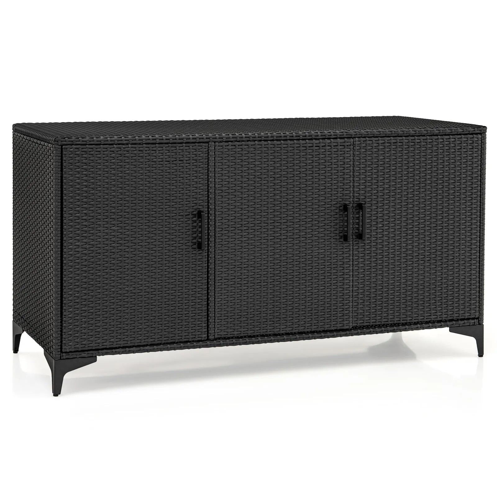 318 L Patio Wicker Storage Cabinet Deck Box with Removable Shelves-Black