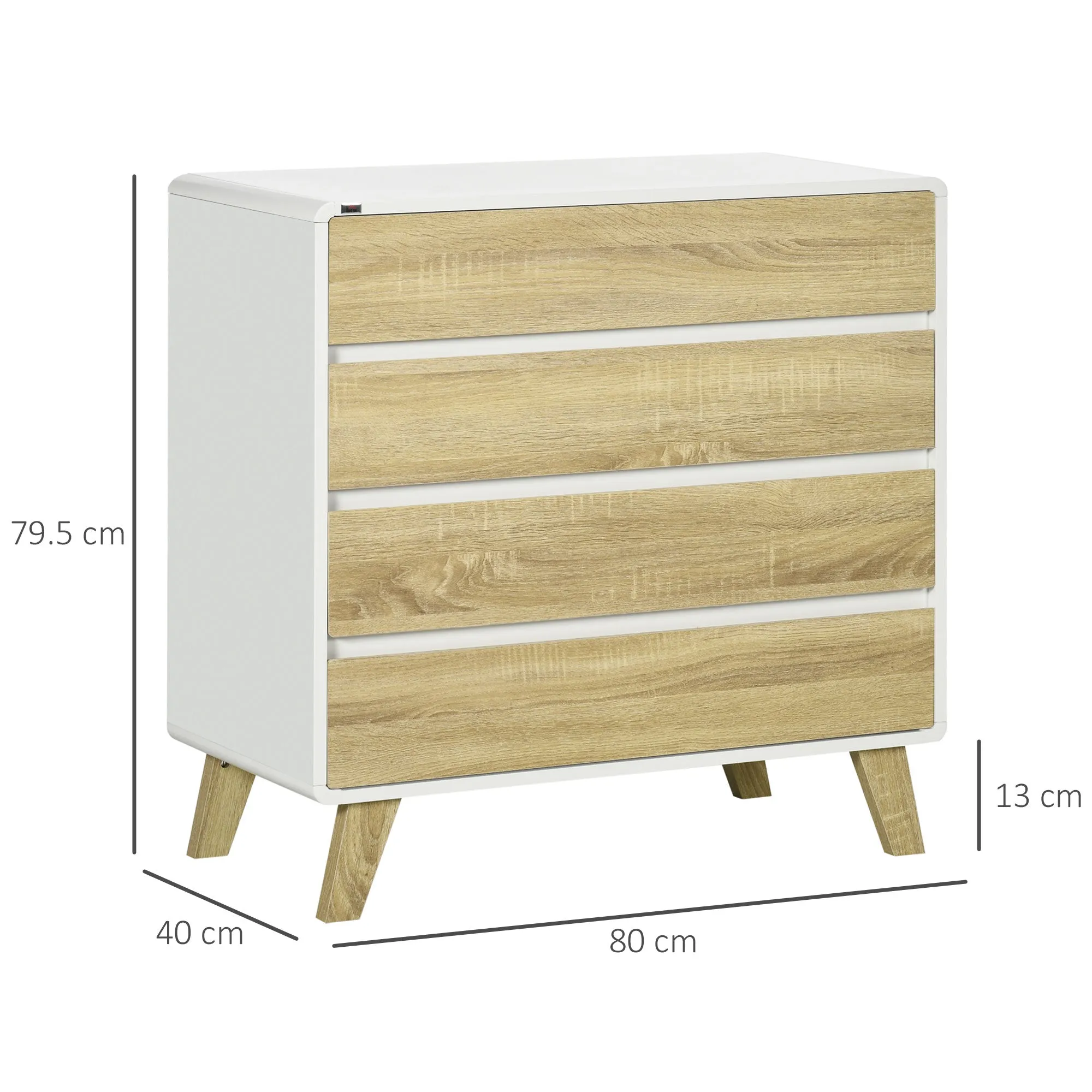 4-Drawer Storage Chest Organiser for Bedroom, Living Room, 80cmx40cmx79.5cm, White and Natural