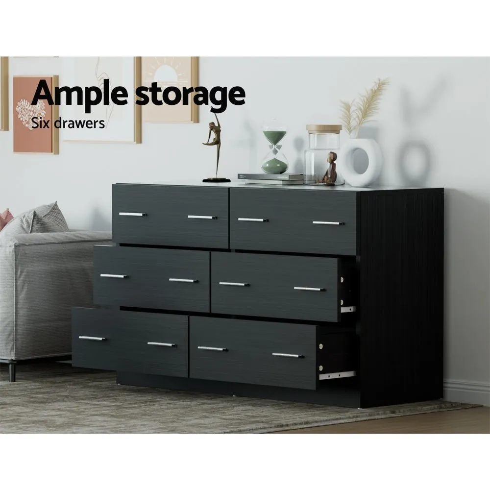 6 Drawer Lowboy Dresser - Black