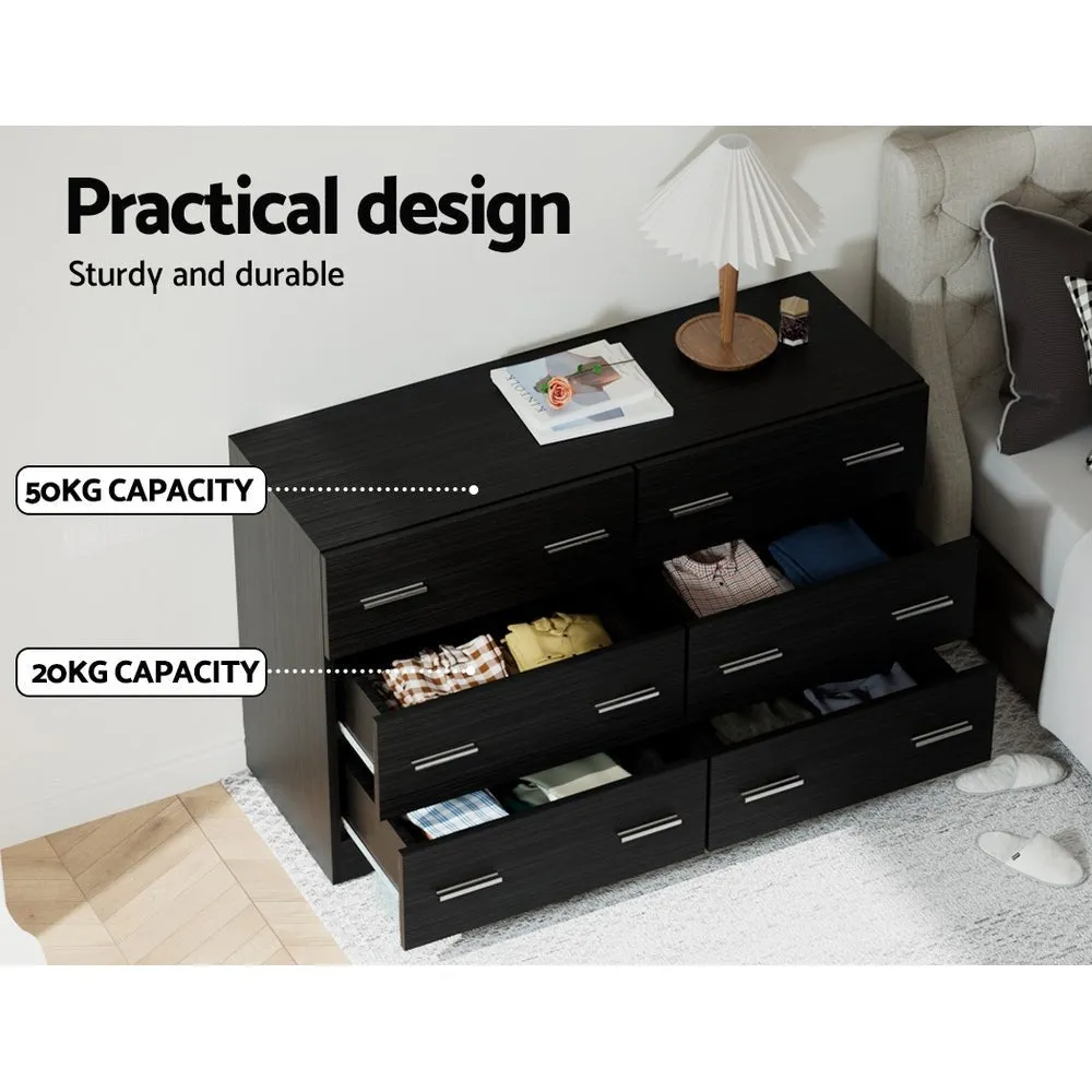 6 Drawer Lowboy Dresser - Black