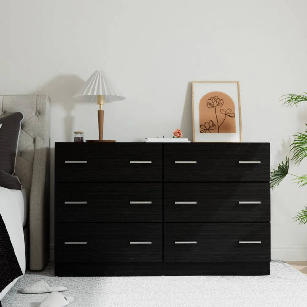 6 Drawer Lowboy Dresser - Black