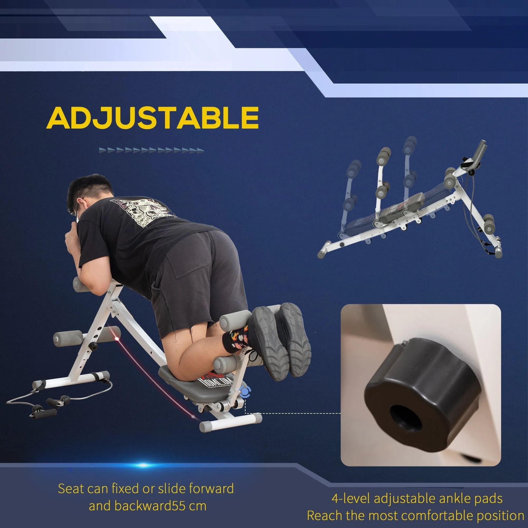 Abdominal Trainer Core Workout Exercise Foldable Adjustable Steel Frame