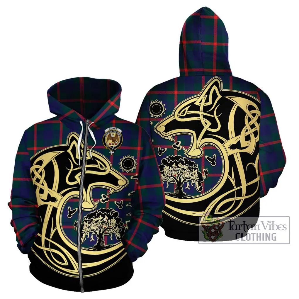 Agnew Tartan Hoodie with Family Crest Celtic Wolf Style