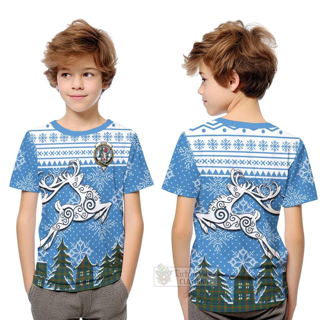 Aiton Clan Christmas Kid T-Shirt Celtic Reindeer Style