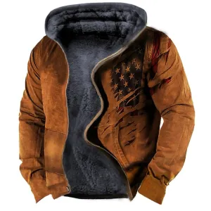 American Flag Men's Sherpa Fleece Zip-Up Jacket with Graphic Prints