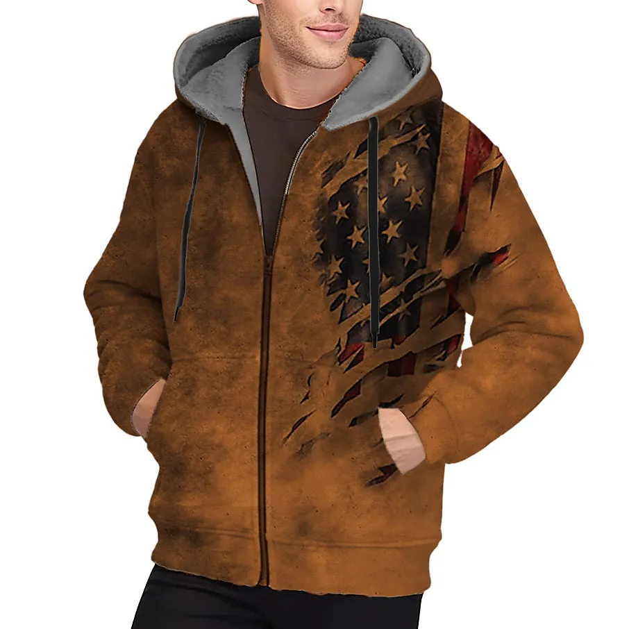 American Flag Men's Sherpa Fleece Zip-Up Jacket with Graphic Prints