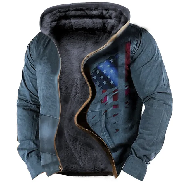 American Flag Men's Sherpa Fleece Zip-Up Jacket with Graphic Prints