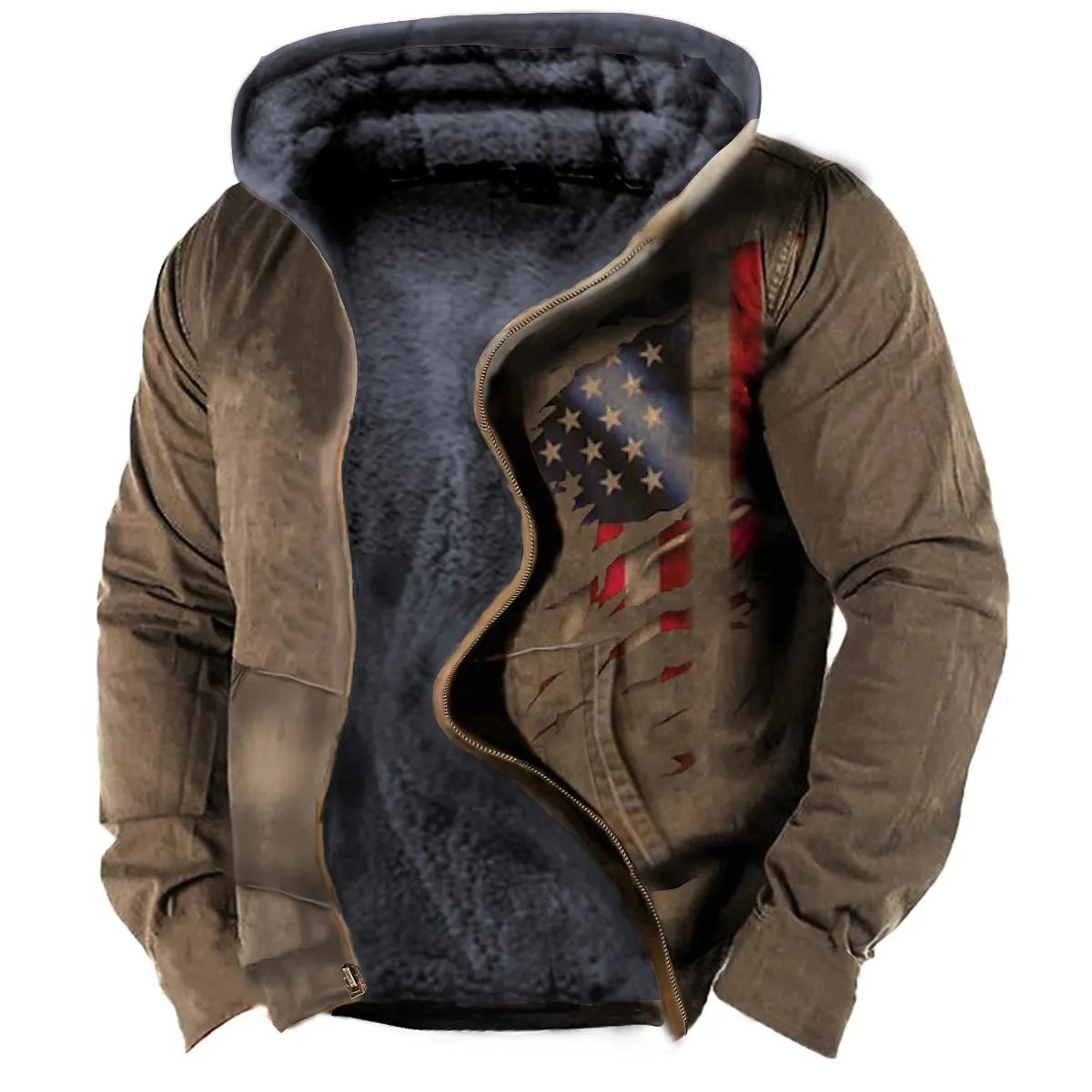 American Flag Men's Sherpa Fleece Zip-Up Jacket with Graphic Prints