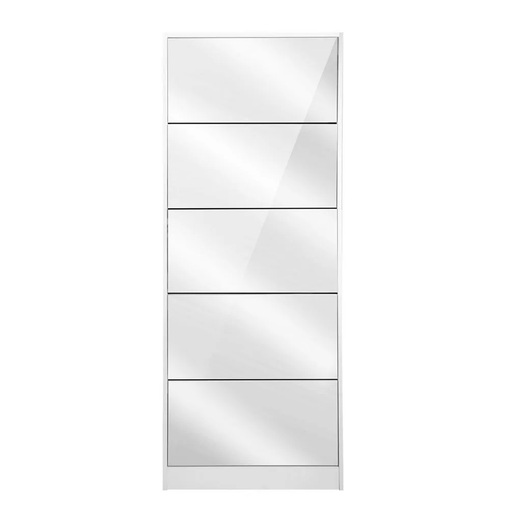 Artiss Shoe Rack Cabinet Mirror 25 Pairs White