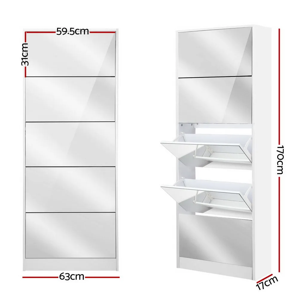 Artiss Shoe Rack Cabinet Mirror 25 Pairs White