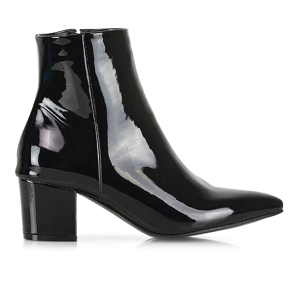 Ayda Pointed Toe inside Zip Detail Low Block Heel Ankle Boots in White Synthetic Leather