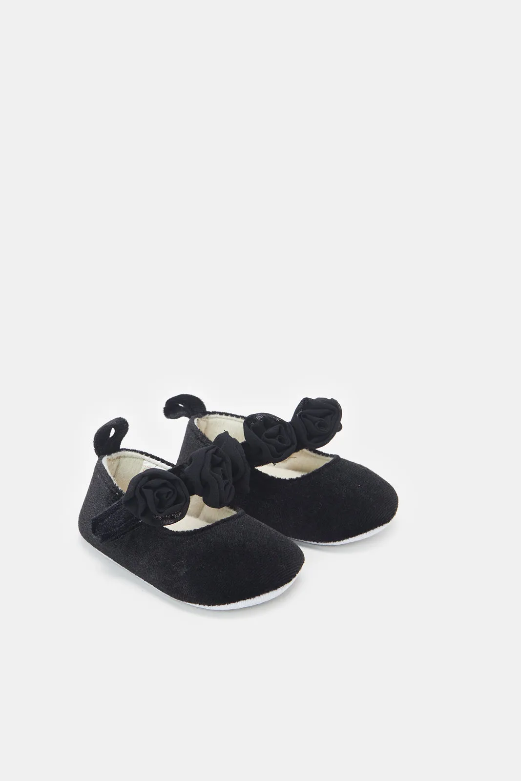 Baby Black Floral Pram Shoes