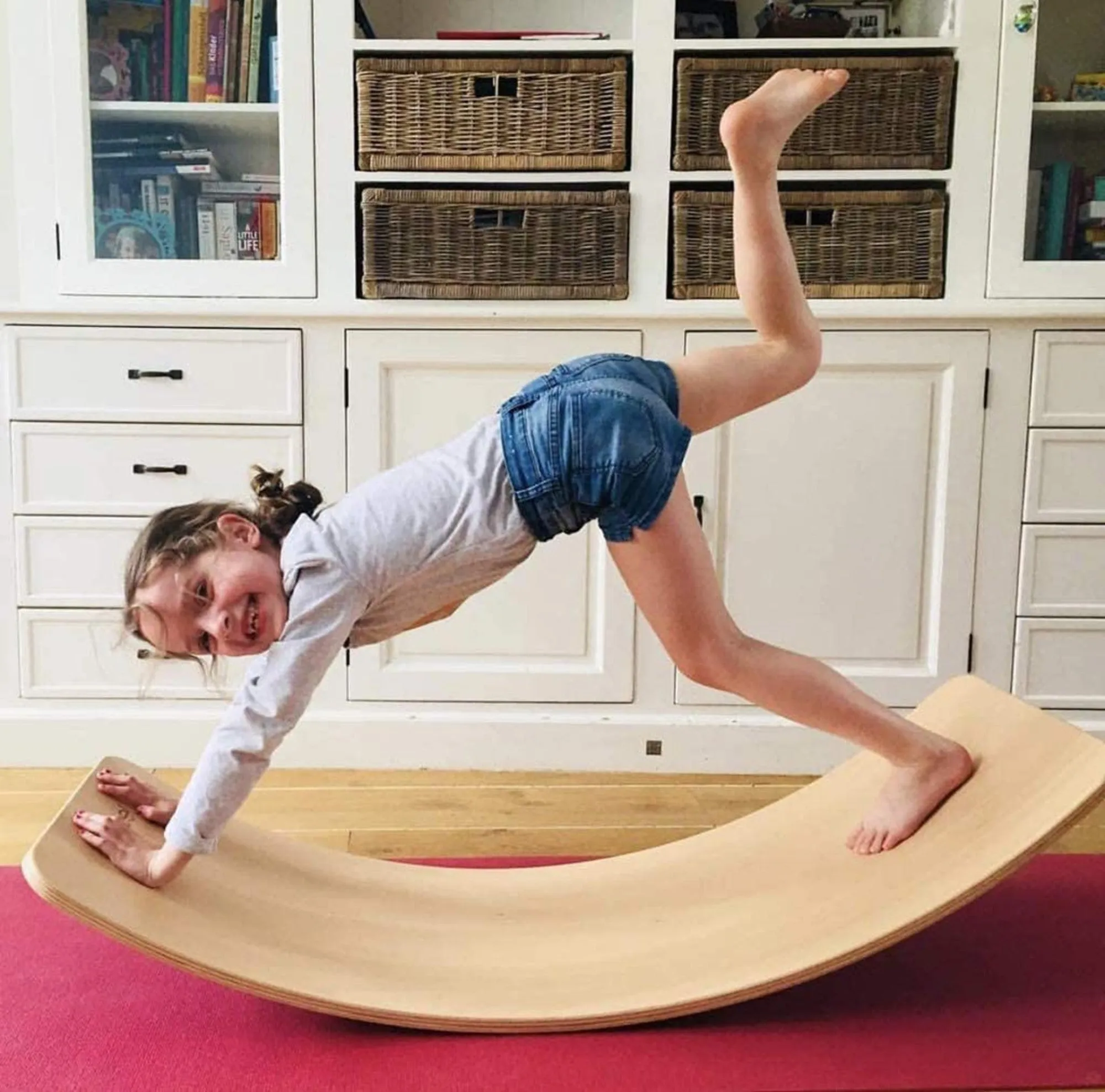 Balance Board for Yoga, Pilates suitable for toddlers, kids, adults-100% handcrafted European beech wood, natural Clear  base