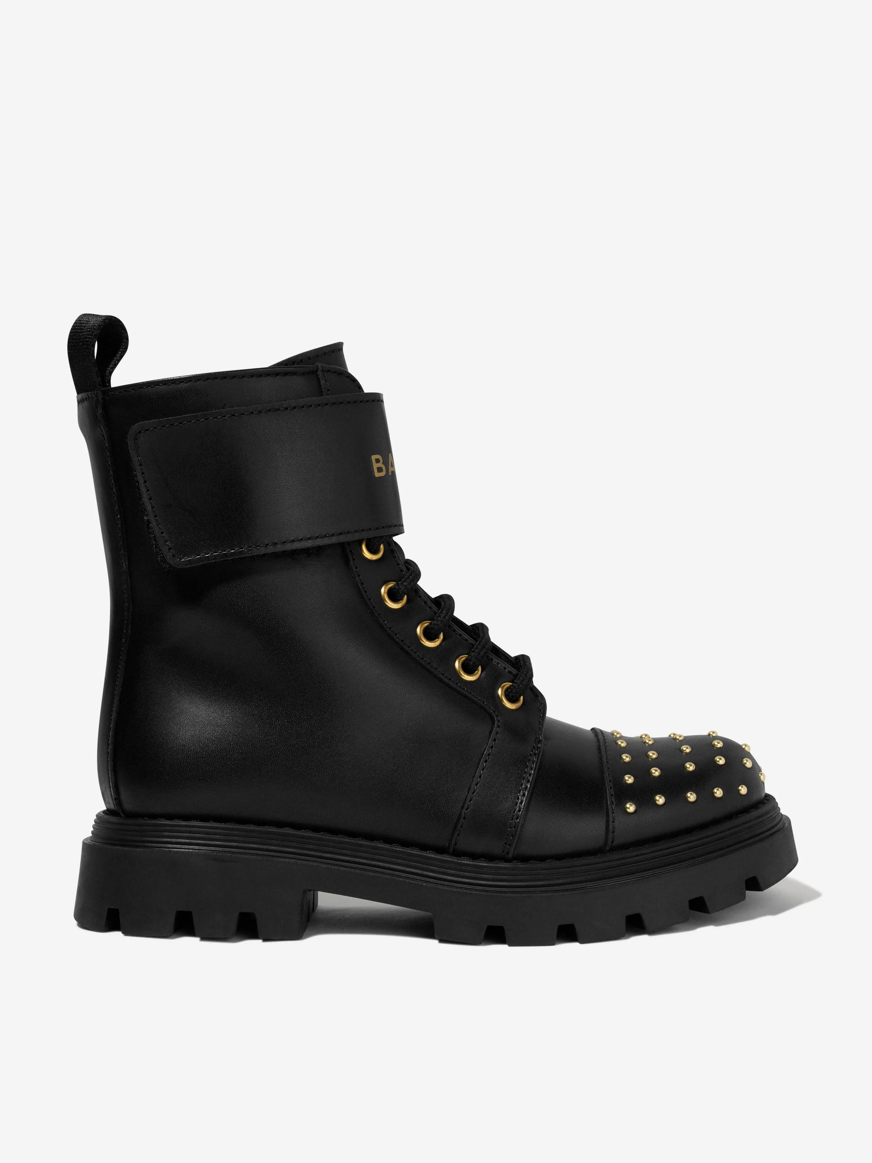 Balmain Girls Leather Lace Up Boots in Black