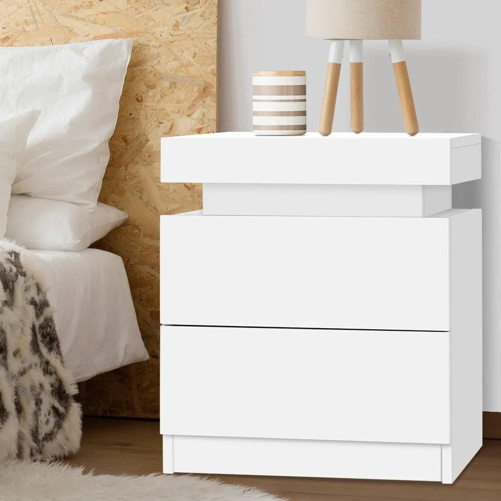 Bedside Table With 2 Drawers & Top Chest White