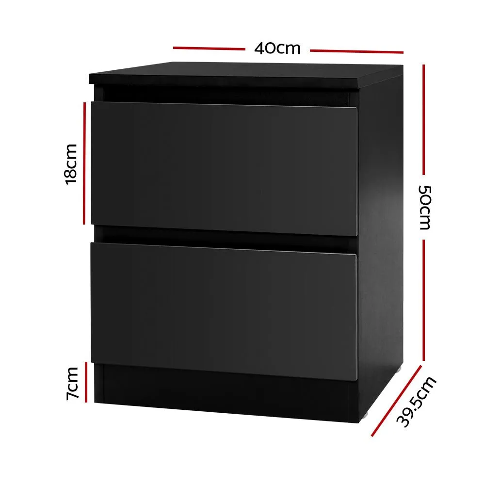 Bedside Table with 2 Drawers Black