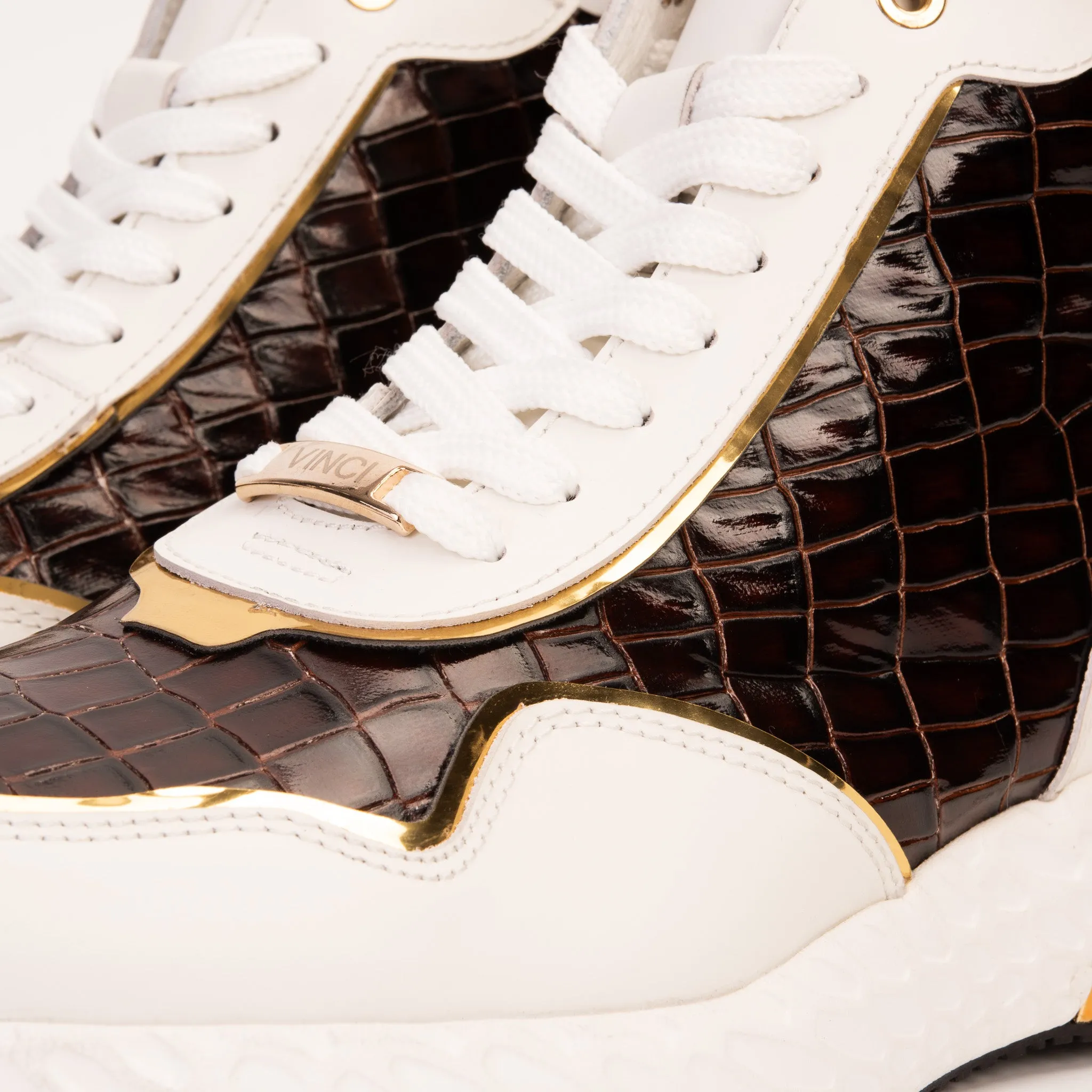 Bellagio White & Gold Leather High-Top Men Sneaker