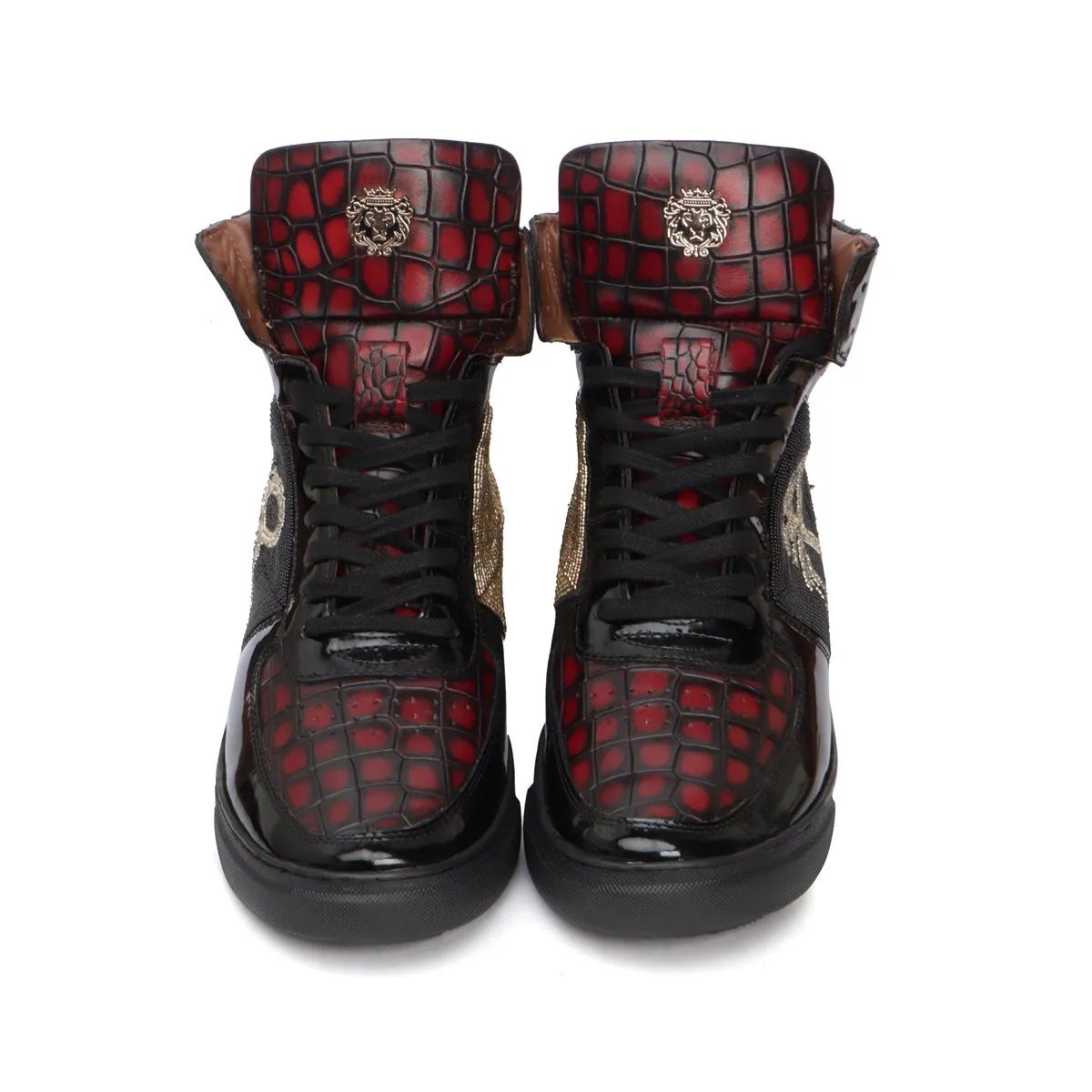 Bespoke Black and Wine Beads Zardosi Black Studded Leather Sneakers by Brune & Bareskin