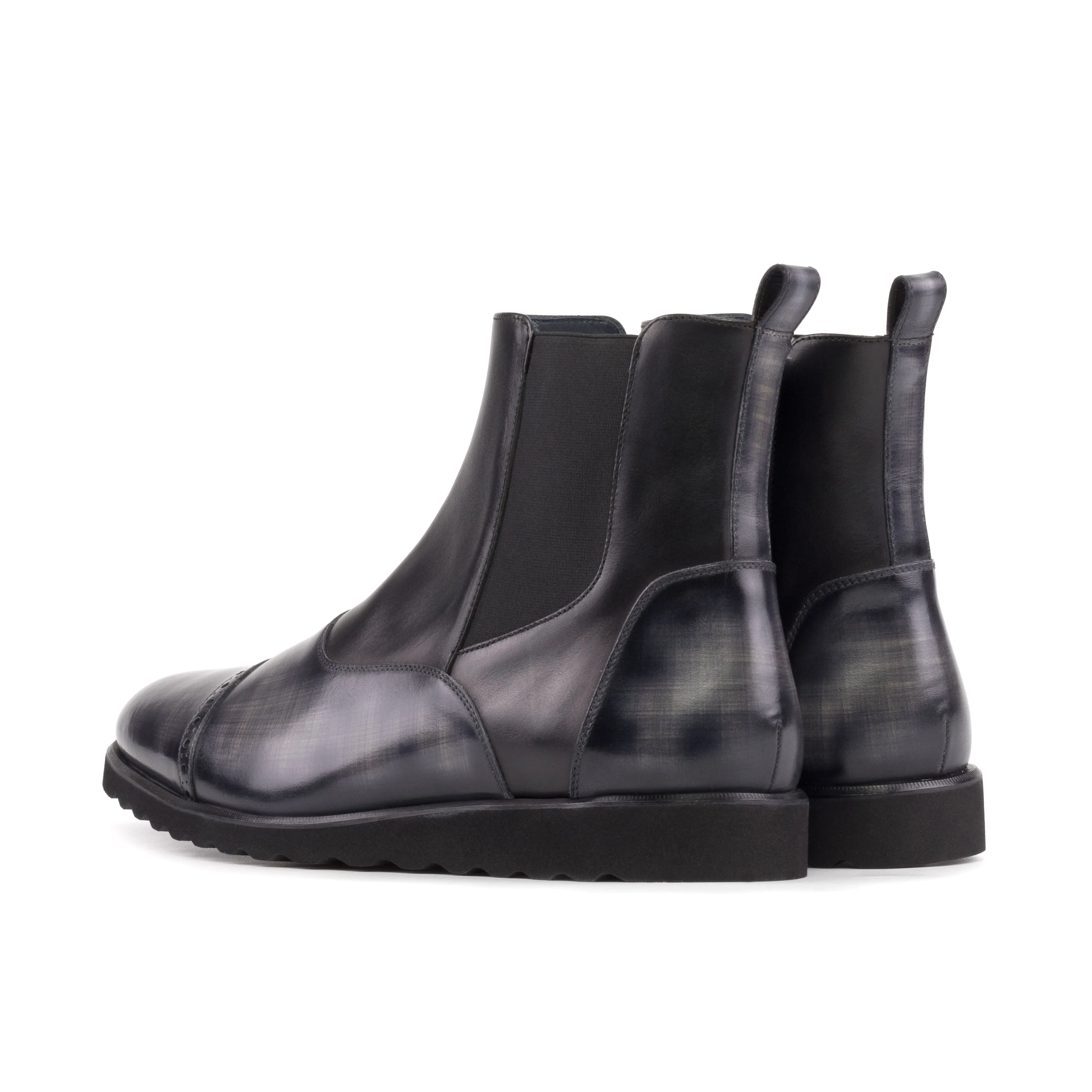 Black Calf & Grey Patina Chelsea Chunky Boots