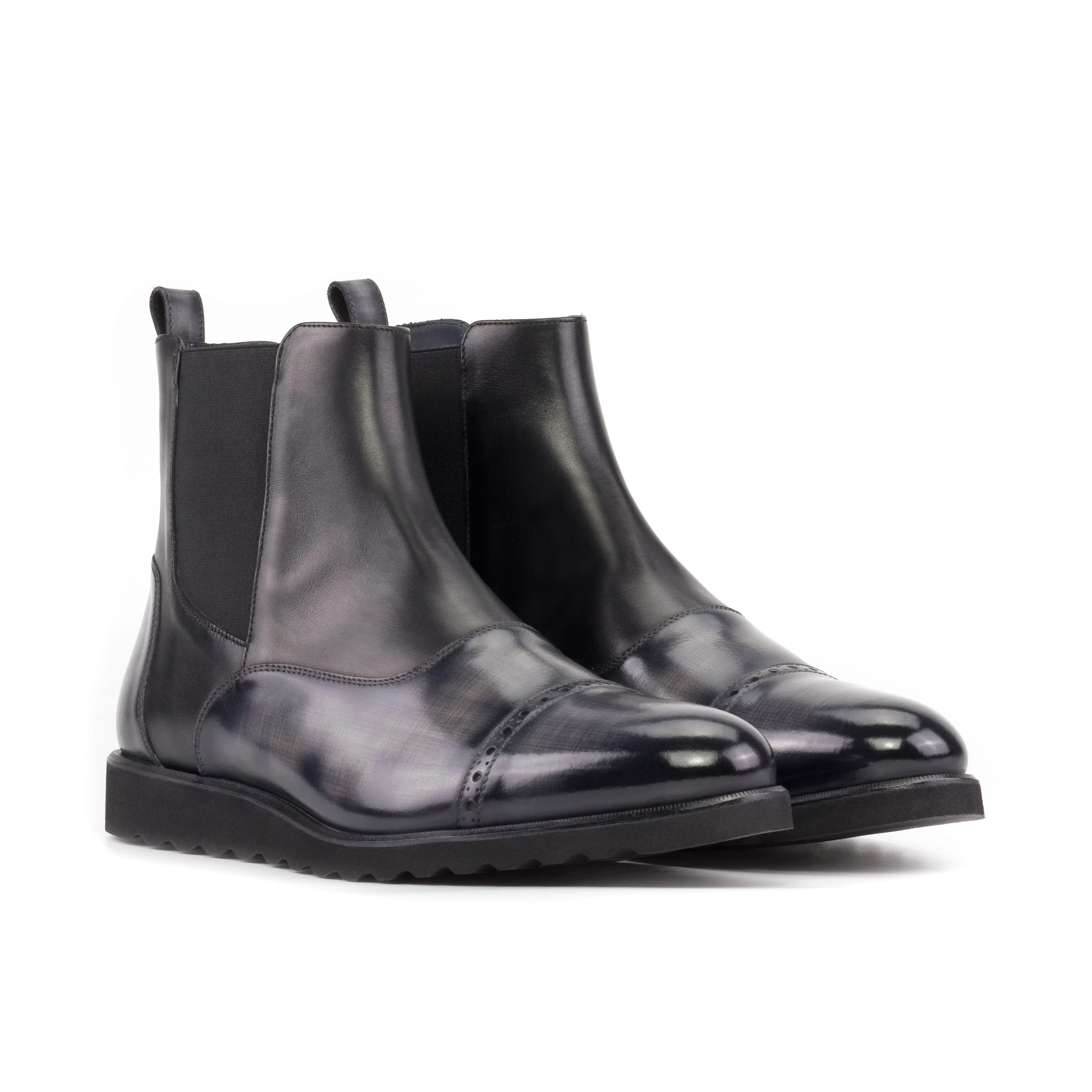 Black Calf & Grey Patina Chelsea Chunky Boots