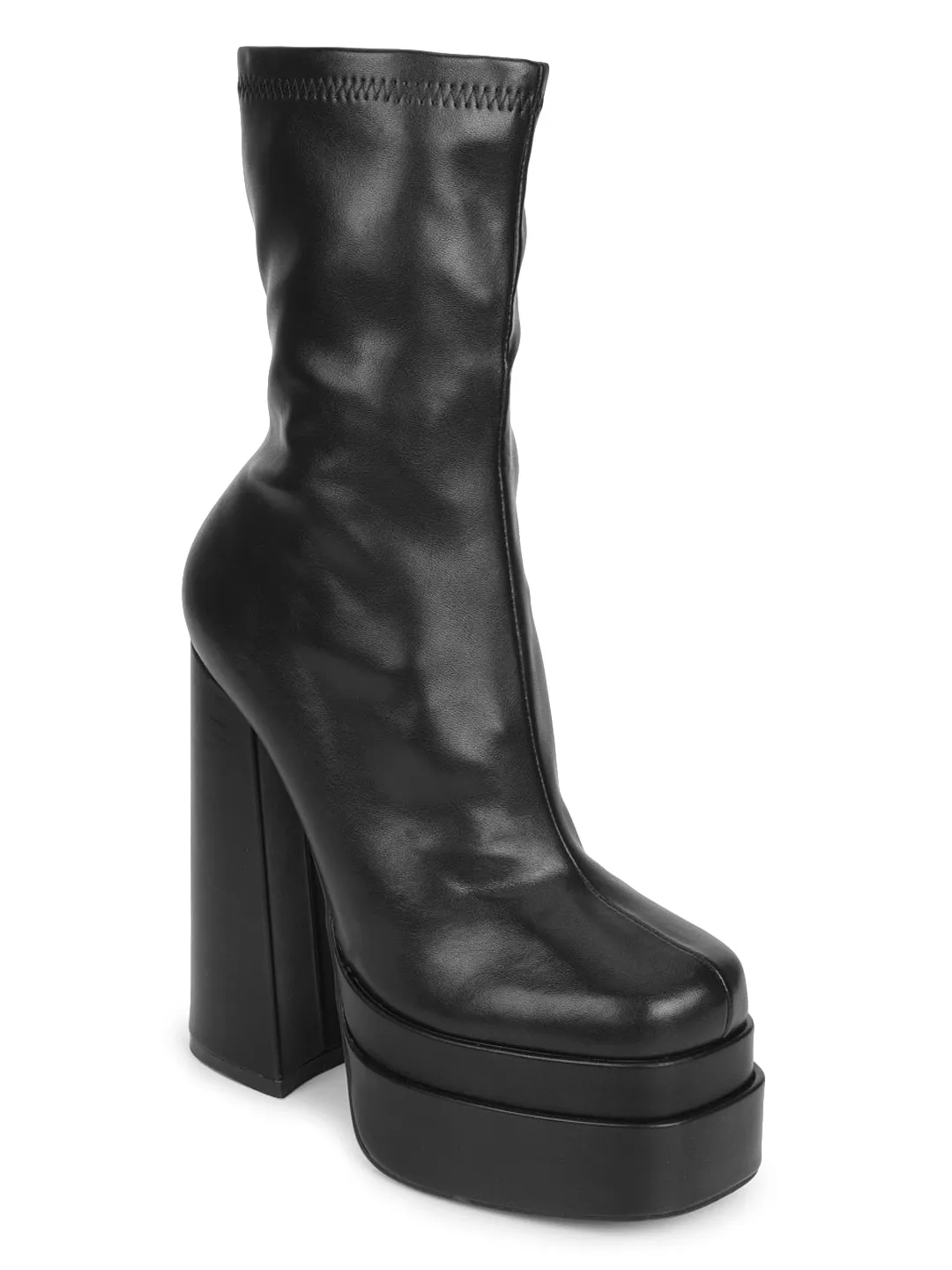 Black PU Block Ankle Boots (TC-GOWN51-BLK)