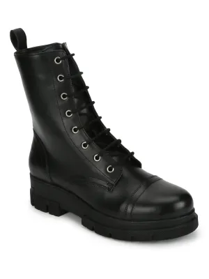 Black PU High Ankle Army Boots