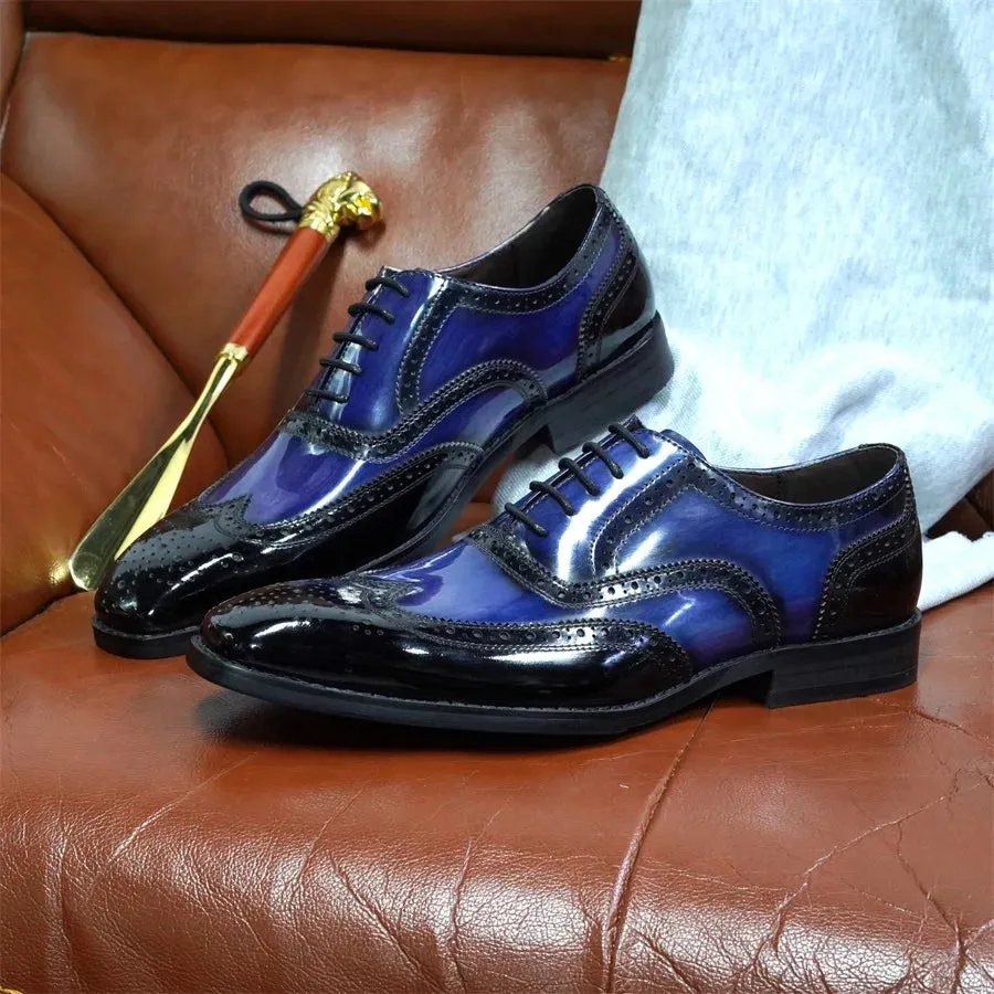 Blue-Black Patchwork Leather Shoes