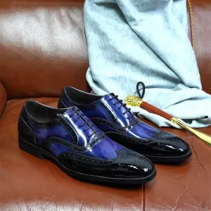 Blue-Black Patchwork Leather Shoes