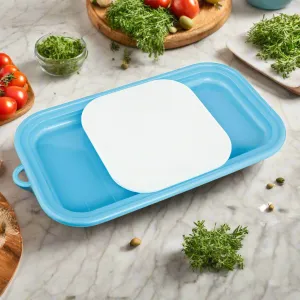 Blue Plastic Chopping Board with Sliding Tray for Vegetable, Fruits, Meat and Salad