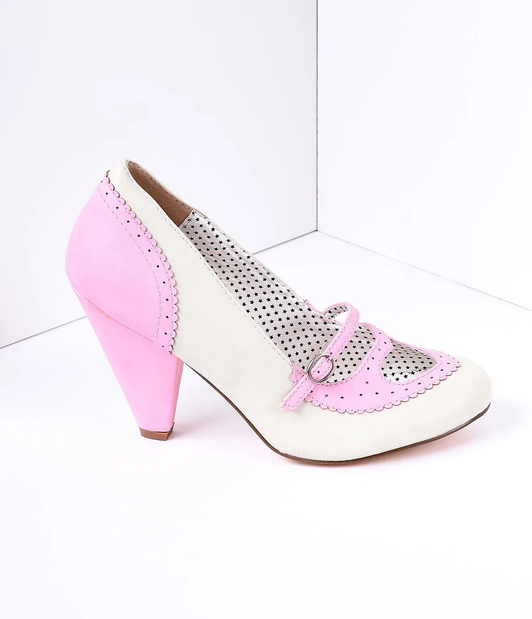 Blush Pink & Cream Poppy Heart Spectator Heels