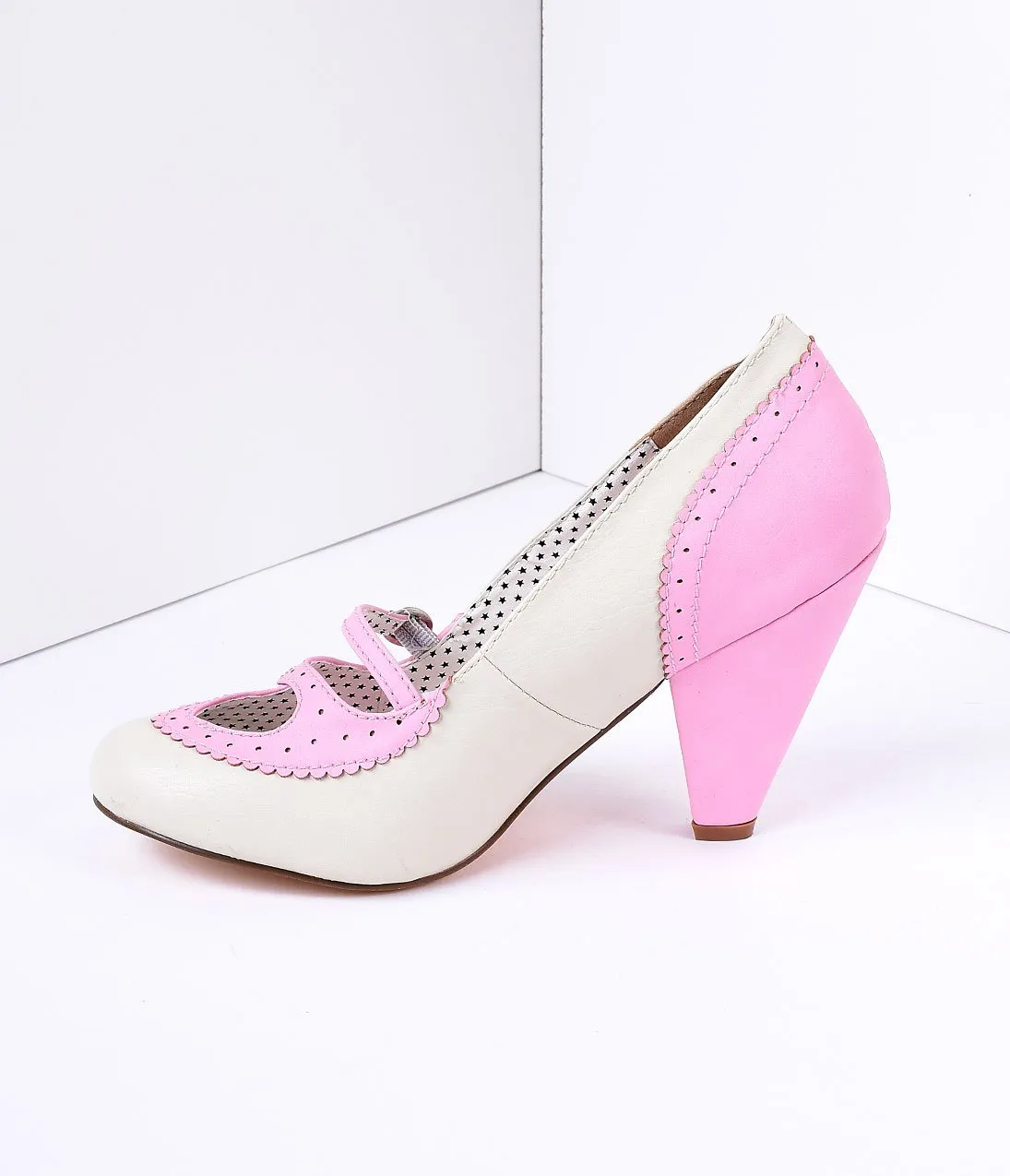 Blush Pink & Cream Poppy Heart Spectator Heels